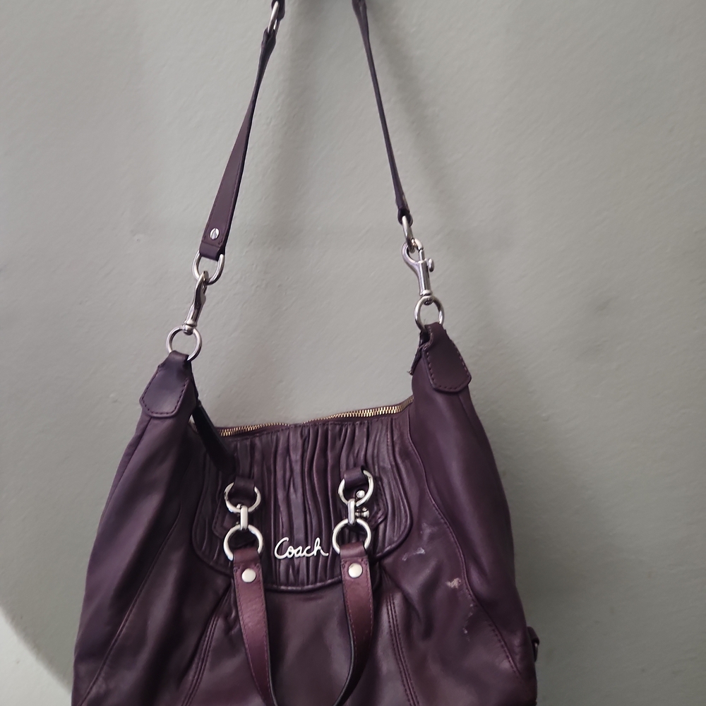 Coach Purple Leather Satchel with Ruched Detailing - Picture 6 of 6